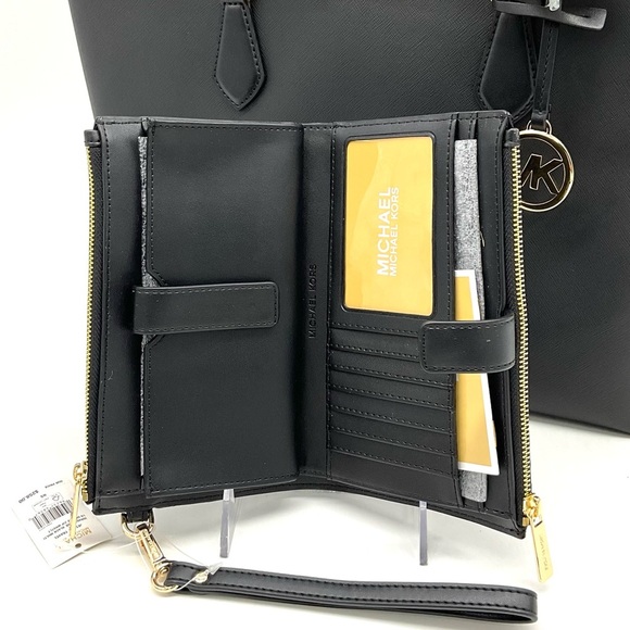 Michael Kors Bag Large Sheila Mf Tote Bag & Large Double Zip Wallet Black/Gold - Picture 13 of 14